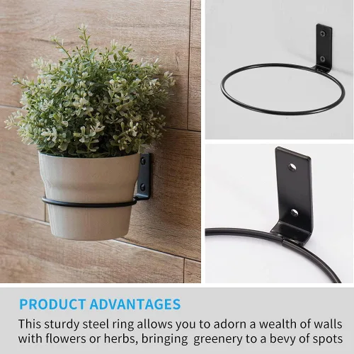 Miniatura 7 de Anillo de soporte para plantas de 4 pulgadas montado en la pared, paquete de 6 ganchos de metal para macetas, soporte para colgar plantas