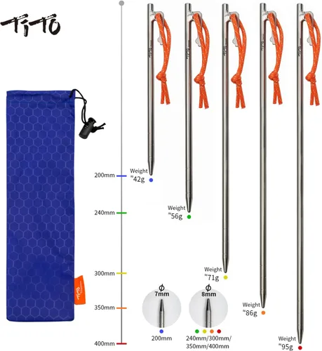 Miniatura 2 de TiTo Titanium Estacas ligeras para tienda de campaña, clavos de tienda de campaña resistentes para acampar al aire libre, senderismo y soporte