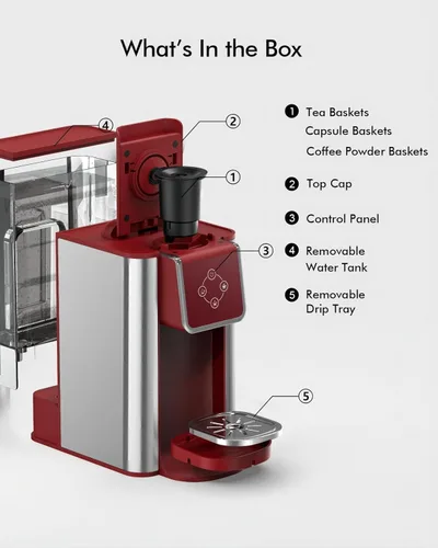 Miniatura 8 de SIFENE Cafetera de una sola porción, cafetera de cápsulas 3 en 1 para cápsulas K-Pod, café molido y té de hojas con tamaño de taza de 6 a 10 onzas