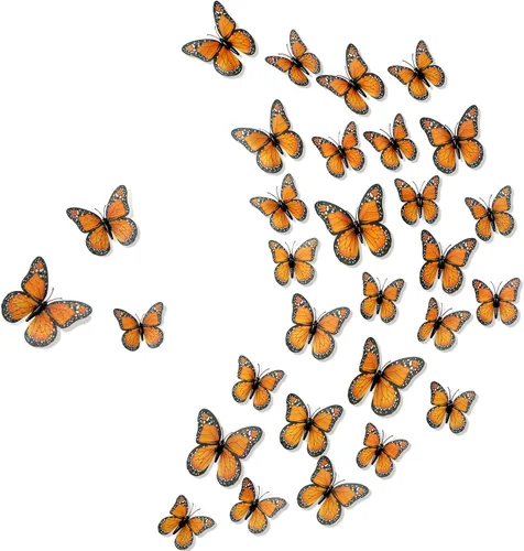 Chuangdi 48 decoraciones de mariposa monarca de color naranja, 3 tamaños, mariposas falsas realistas, mariposas artificiales, decoración de pared