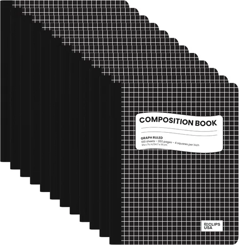 Cuadernos de composición, cuádruple rayado, cuaderno de composición de papel cuadriculado, cuaderno de composición gráfica, 100 hojas, 9.75 pulgadas