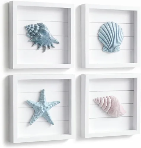 Miniatura 12 de TideAndTales - Decoración de playa de conchas marinas (juego de 4) conchas 3D texturizadas y decoraciones de estrellas de mar para el hogar o casa