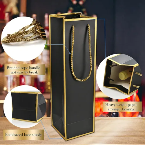 Miniatura 2 de Miraclekoo Bolsas de regalo de vino de lujo – Bolsa de vino negro de lámina dorada, 4 piezas (4 x 4 x 13.8 pulgadas) para botellas de whisky/licor
