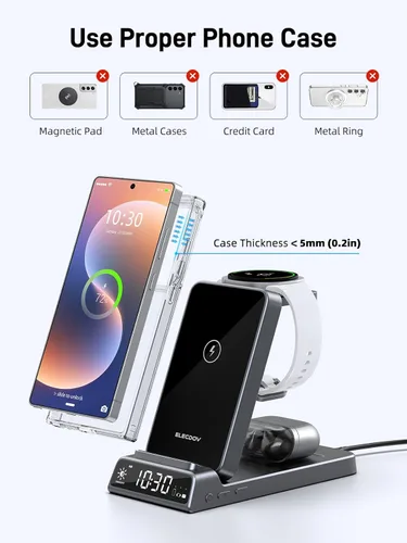 Miniatura 4 de Cargador inalámbrico para Samsung, estación de carga inalámbrica 3 en 1 para Samsung Galaxy S26/25/24Ultra/Z Flip 7/6/5, cargador de reloj rápido