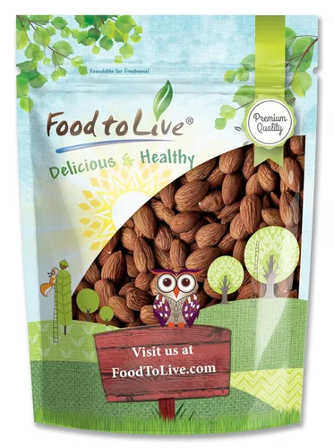 Food to Live Almendras de California tostadas secas con sal del Himalaya, 8 onzas tostadas al horno, nueces ligeramente saladas, sin aceite añadido,