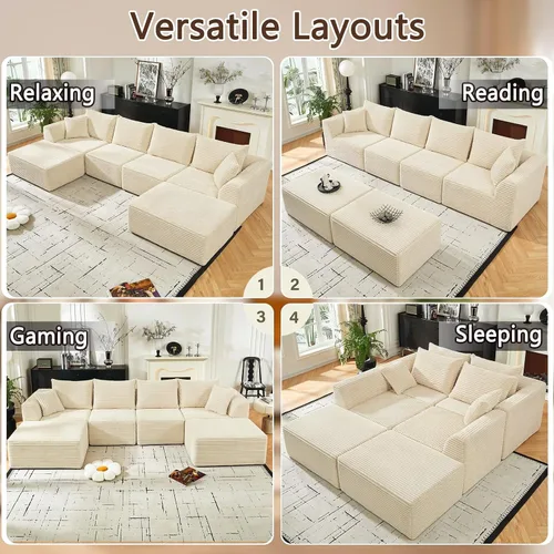 Miniatura 3 de Sofá seccional deshuesado de 130 pulgadas, moderno sofá modular con soporte, sala de estar, apartamentos, dormitorio, no requiere montaje, sofá