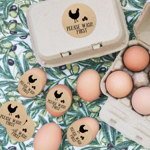 Miniatura 3 de AnyDesign 500 calcomanías redondas de huevos frescos de granja de 2 pulgadas, etiquetas redondas de huevos de gallina de granja, papel kraft marrón