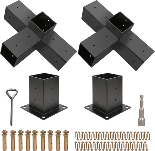 Miniatura 10 de Kit de pérgola Grehitk - Soporte de esquina de ángulo recto de 5 vías para bricolaje Base de poste de madera para cenadores, patio, cabaña