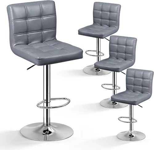 Miniatura 10 de SUPER DEAL Juego de 2 taburetes de bar para cocina, modernos taburetes giratorios de piel sintética ajustable con altura de mostrador con respaldo