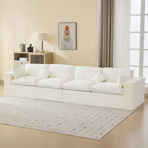 Miniatura 62 de Sofá modular sin hueso de 115 pulgadas, sofá modular modular con otomana, tapizado de gran tamaño, convertible, cómodo sofá de felpilla de 4 plazas