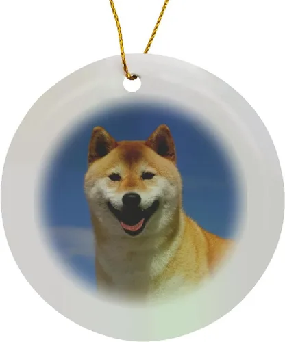 Miniatura 8 de 3 inch Snowflake Porcelain Ornament - USA, California, Bishop. Close-up of Pedigree Shiba Innu Dog Animals