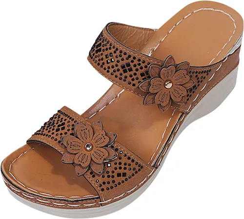 Miniatura 4 de Sandalias ortopédicas para mujer, pantuflas para caminar con soporte de arco, sandalias casuales antideslizantes B9# Marrón