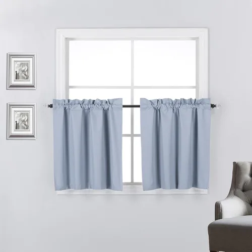 Miniatura 6 de 2 paneles de cortinas opacas con aislamiento térmico y forro blanco en la parte trasera para ventana de bloqueo de luz para cualquier ventana