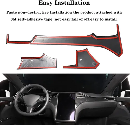 Miniatura 4 de OBL Funda para Consola Central y Salpicadero para Tesla Model X Model S 2014-2020, Accesorios para Interior de Coche ABS, Imitación de Fibra
