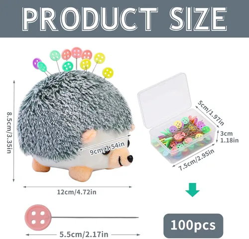 Miniatura 4 de Fteven - Kit de alfileres de cabeza plana con pincel de erizo, gran alfiletero con caja de almacenamiento transparente y alfileres para acolchado