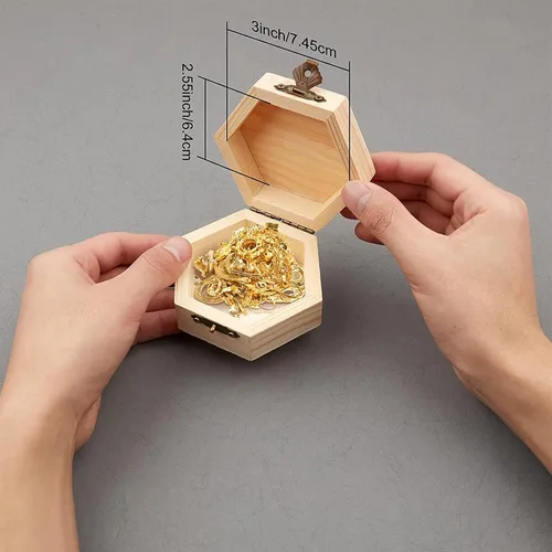 Miniatura 3 de GORGECRAFT 2 cajas de madera sin terminar hexagonal, caja de almacenamiento de madera con tapa con bisagras y cierre frontal para bricolaje, Caja