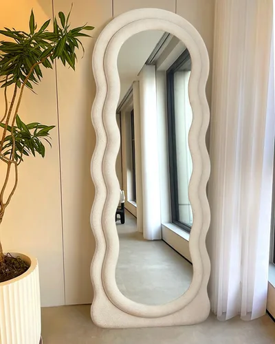 Miniatura 6 de DYNWELL Espejo de suelo arqueado de 63 x 24 pies con soporte, montado en la pared, longitud completa, bebé, moderno, franela, color blanco