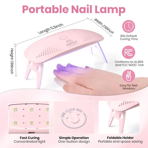 Miniatura 5 de Beetles - Kit de uñas de gel rosa sin HEMA de 0.3 onzas líquidas con luz UV, 5 piezas de esmalte de gel de burbujas rosa claro, kit de manicura