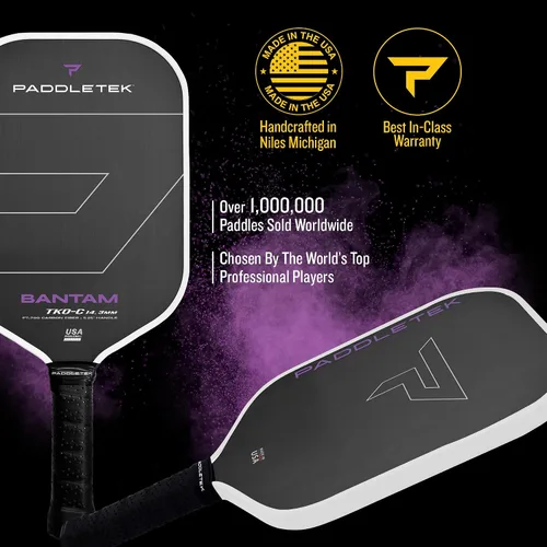 Miniatura 2 de Paddletek Bantam TKO-C - Paletas de pickleball de 0.563 in con núcleo de panal de polímero - Fibra de carbono unidireccional - Peso torsional