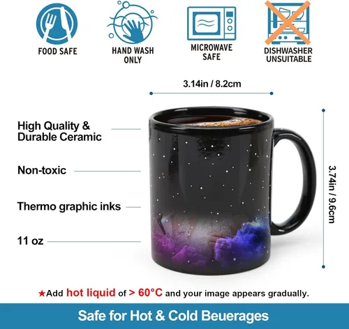 Miniatura 4 de Taza de Constelación de Acuario que Cambia con el Calor de 11 oz, Taza de Café de Horóscopo de Acuario, Taza de Cerámica que Cambia de Color, Regalo