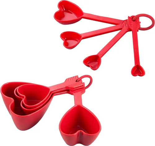 Supreme Housewares Juego de tazas y cucharas medidoras de corazón para uso en interiores y exteriores, fiestas, bodas, cumpleaños, día de San