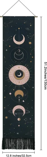 Miniatura 8 de Arte para colgar en la pared de fase lunar, tapiz bohemio para habitación (negro, 12.8 x 51.2 pulgadas)