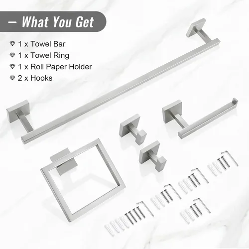 Miniatura 8 de YACVCL Juego de barras para toallas, juego de herrajes para baño de 5 piezas níquel cepillado accesorios de baño, juego de soportes para toalleros