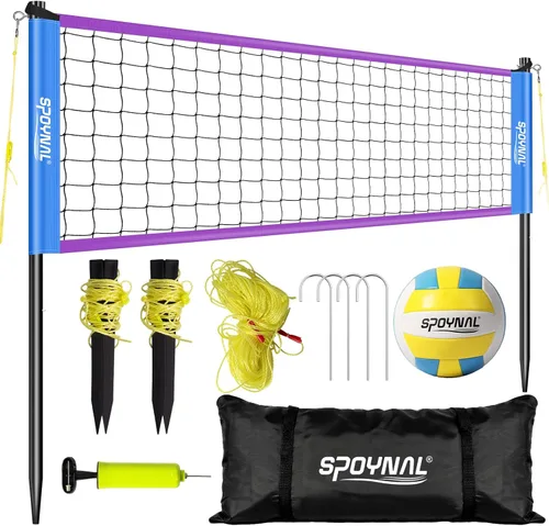 SPOYNAL Red de voleibol portátil para patio trasero y playa, juego de voleibol al aire libre de 20 pies/32 pies con altura ajustable (8 pies/7.8