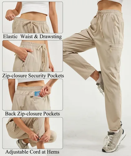 Miniatura 3 de Women's Hiking Pants Quick Dry Lightweight Water Resistant Cargo Pants Elastic Waist Cargo Athletic Pants for All Seasons