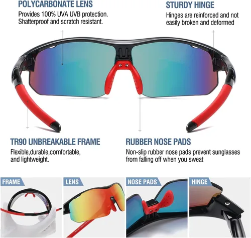 Miniatura 20 de DUCO DK261 - Gafas de sol deportivas de béisbol para jóvenes, con marco TR90 irrompibles, ligeras, para niños y niñas