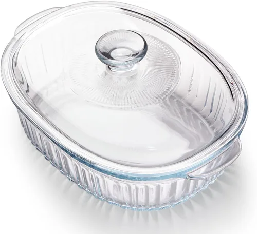 NUTRIUPS Cacerola de vidrio con tapa de vidrio, vidrio de borosilicato, cacerola para horno, fuente para hornear con tapa (3 cuartos)