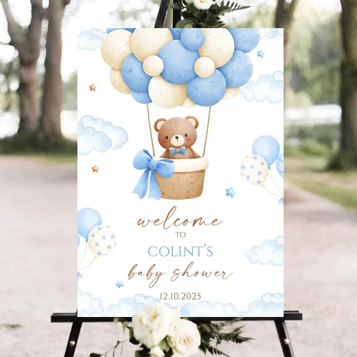 Miniatura 11 de Letrero de bienvenida personalizado para baby shower, lazo azul, niño, cinta de acuarela, minimalista, PVC, 18 x 12 pulgadas, tamaño completo