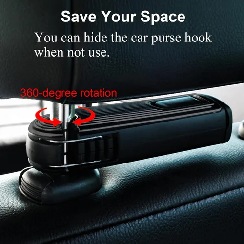 Miniatura 3 de Ganchos para Reposacabezas del Asiento Trasero - Nuevo Gancho de Coche Oculto 2 en 1 con Soporte para Teléfono, Rotación Universal de 360 Grados