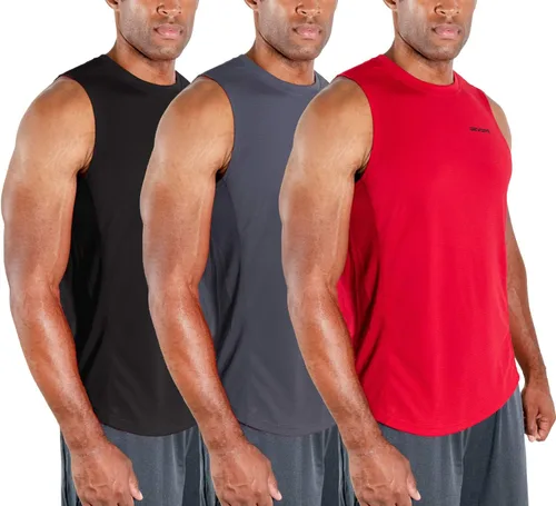 Miniatura 9 de DEVOPS - Paquete de 3 camisetas sin mangas para hombre, ajuste seco, para músculos, camiseta de entrenamiento