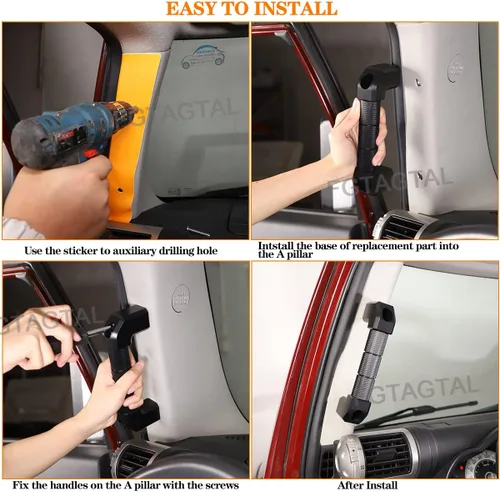 Miniatura 6 de Reemplazo de mango de agarre de pilar A para automóvil compatible con Toyota FJ Cruiser 2007-2021, mango de agarre lateral de pilar A, kit de agarre