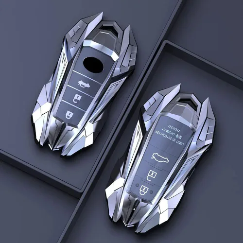 Miniatura 4 de Funda protectora de metal de aleación de zinc para llavero Toyota Land Cruiser, 4Runner, RAV4, Camry, Highlander 2019-2022, gris