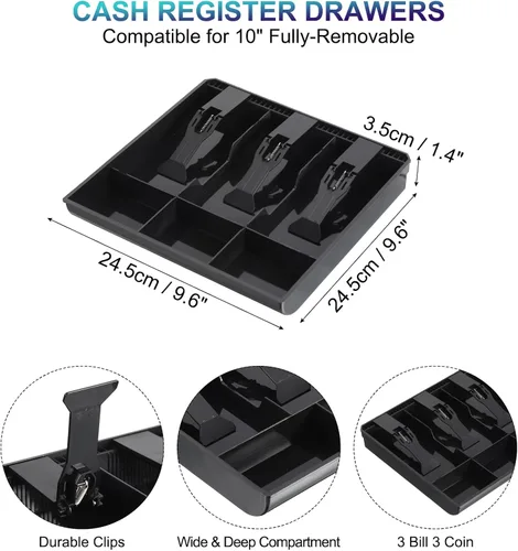 Miniatura 2 de PATIKIL Bandeja de dinero para caja registradora, bandeja de inserción de cajón, organizador portátil de caja de almacenamiento de dinero con clip