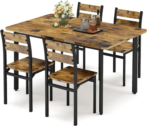 Recaceik Juego de mesa de comedor para 4 sillas de mesa de cocina de madera, juego de mesa de comedor de 5 piezas de granja de 43 pulgadas, juego de