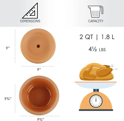 Miniatura 4 de Reston Lloyd Eurita - Horno holandés de arcilla de terracota de 2 cuartos de galón, natural, sin plomo ni cadmio, apto para horno y microondas, olla