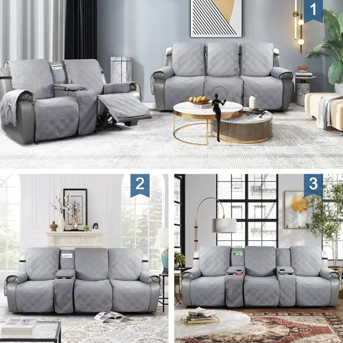 Miniatura 3 de TAOCOCO Fundas de sofá reclinable 100% impermeables con consola, fundas de sofá para sofá reclinable de 3 asientos con diseño de correas, funda