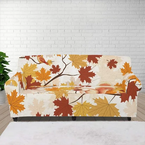 GIFTPUZZ Funda elástica para sofá con diseño de ardilla y hojas de otoño, color naranja, suave, lavable, protector universal de muebles para el