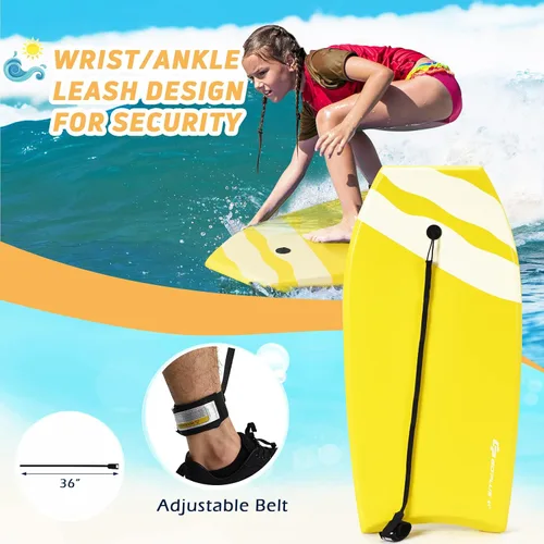 Miniatura 2 de Goplus Bodyboard para playa, 33/37/41 pulgadas, tabla de cuerpo ligero con correa de muñeca, núcleo EPS, cubierta XPE, parte inferior lisa de HDPE