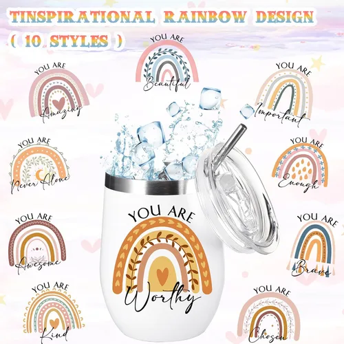 Miniatura 3 de Sieral 10 tazas inspiradoras con citas para mujeres, vaso de arcoíris de 12 onzas, a granel para apreciación de los empleados con texto en inglés