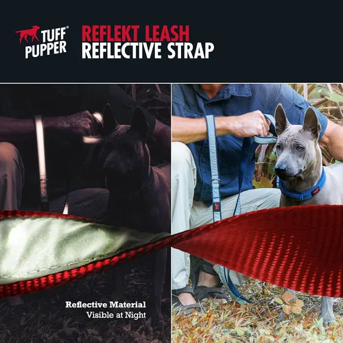Miniatura 5 de Tuff Pupper Correa reflectante extrema para perros, resistente de doble asa para sostener perros fuertes, refleja para paseos nocturnos seguros
