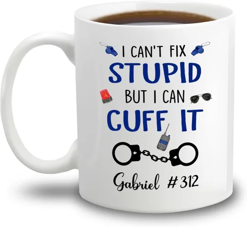 Miniatura 21 de Taza de café personalizada con nombre de oficial de policía en progreso, con nombre de oficial de policía estudiantil, taza de cerámica blanca