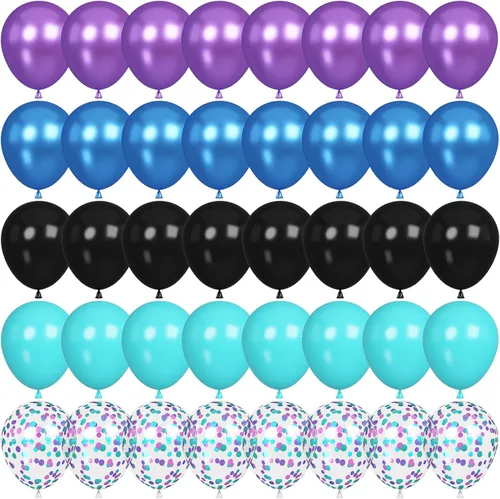 Miniatura 16 de Jobkoo Globos Azules y Blancos, 60 Pzs Globos de Látex Pastel Azul Bebé Plateado de 12 Pulgadas con Globos de Confeti Metálico Globos de Graduación
