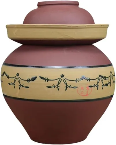 Tarro de encurtido de porcelana china tradicional púrpura, olla de decapado de fermentación de cerámica, tarro de fermentación con sello de agua