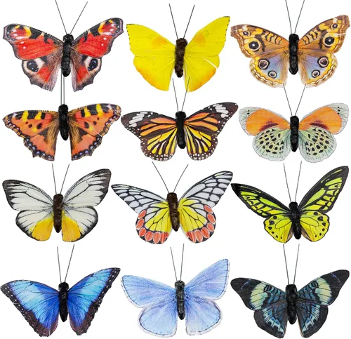 Juego de Adornos Artificiales de Plumas en 3D Mariposa para Fiesta, Juego de 12 Adornos de Color para Árbol de Navidad(C)…