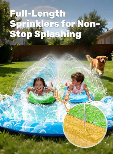 Miniatura 3 de JOYIN Tobogán acuático de 22.5 pies y 2 tablas inflables, tobogán acuático doble extra largo y resistente con aspersor para niños y adultos, juguete