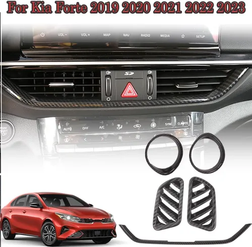 Miniatura 2 de MUXEE para Kia Forte 2019-2024 5PCS ABS Fibra de Carbono Centro Control Aire Acondicionado Marco Salpicadero Superior Salida de Viento Cubierta